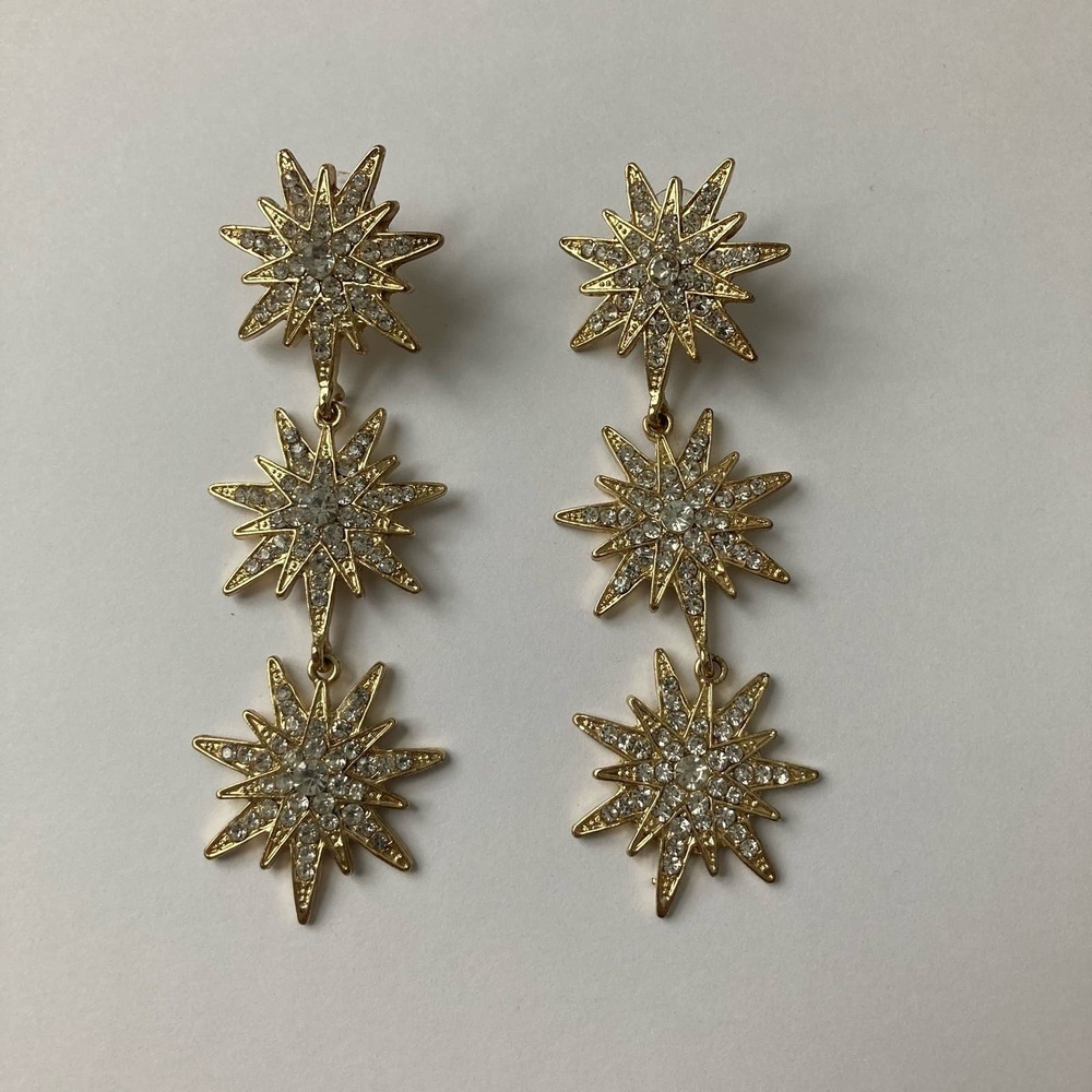 Crystal Rhinestone Studded North Star Dangle Earrings